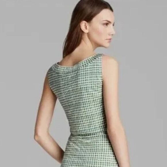 Tory Burch Paris 100% Silk Dress Green Windowpane Sleeveless XS Retro V Neck. - Picture 3 of 4
